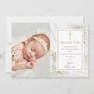 Tarjeta De Agradecimiento Baptismo Christening Greenerenery Rosa Gold Photo