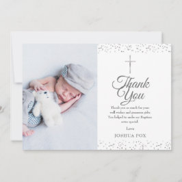 Tarjeta De Agradecimiento Baptismo, Christening Photo Modern Silver