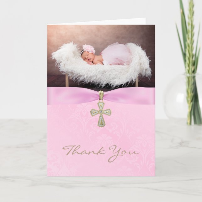 Tarjeta De Agradecimiento Baptismo Christening PhotoThank You Card for a Chi (Anverso)