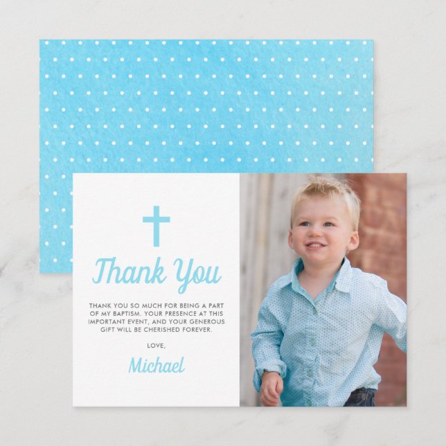 Tarjeta De Agradecimiento Baptismo Christening Religious Boy Photo (Anverso / Reverso)