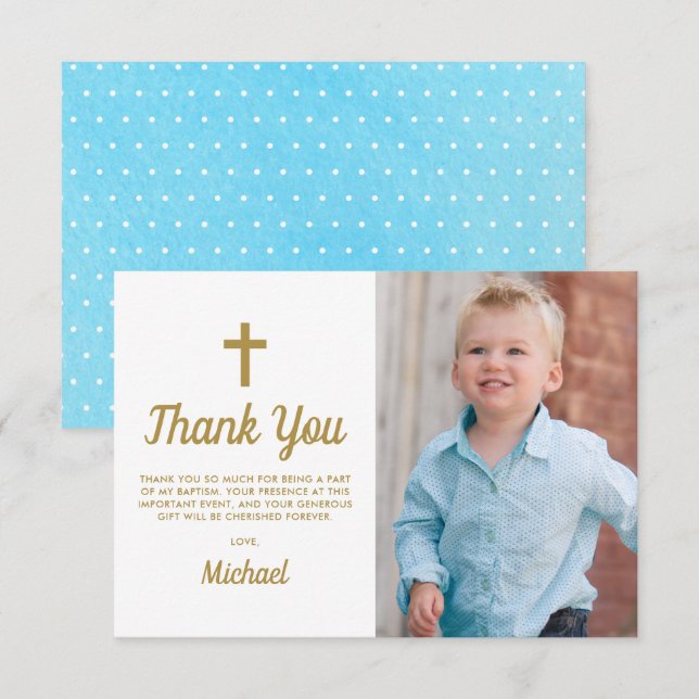 Tarjeta De Agradecimiento Baptismo Christening Religious Boy Photo (Anverso / Reverso)