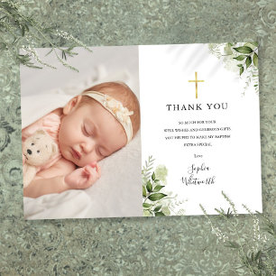 Tarjeta De Agradecimiento Baptismo Christening Rustic Greeneration Photo