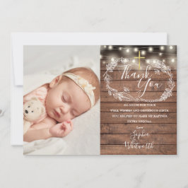 Tarjeta De Agradecimiento Baptismo Christening Rustic String Lights Photo