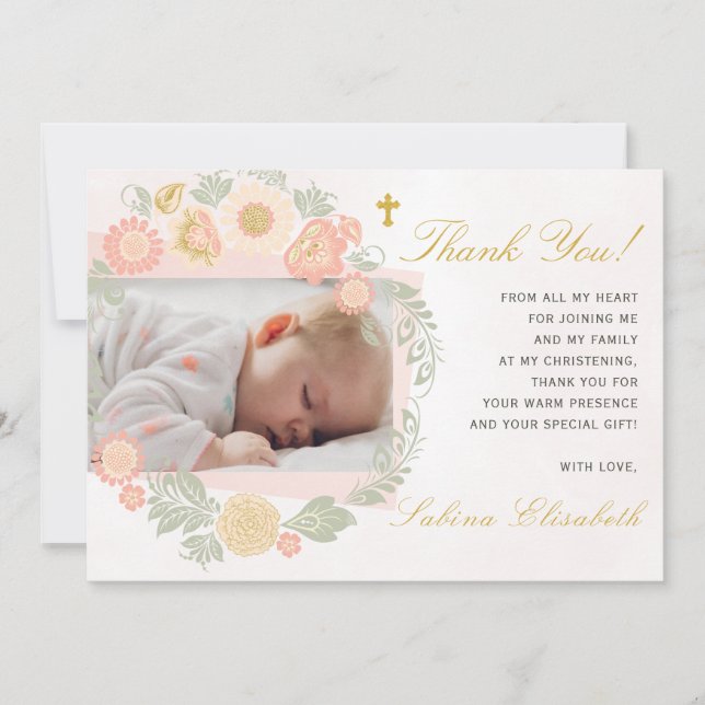 Tarjeta De Agradecimiento Baptismo Christine Baby Girl Spring Floral Photo (Anverso)
