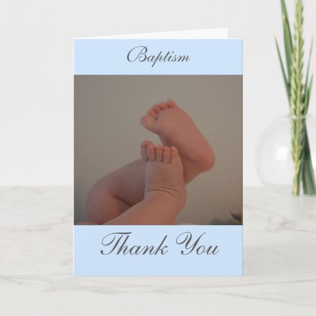 Tarjeta De Agradecimiento Baptismo Cross Light Blue Insert Photo (Anverso)