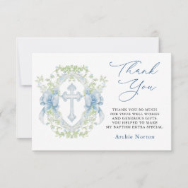 Tarjeta De Agradecimiento Baptismo Cruzado Escudo Verde Niño Bebé Gracias