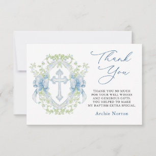 Tarjeta De Agradecimiento Baptismo Cruzado Escudo Verde Niño Bebé Gracias