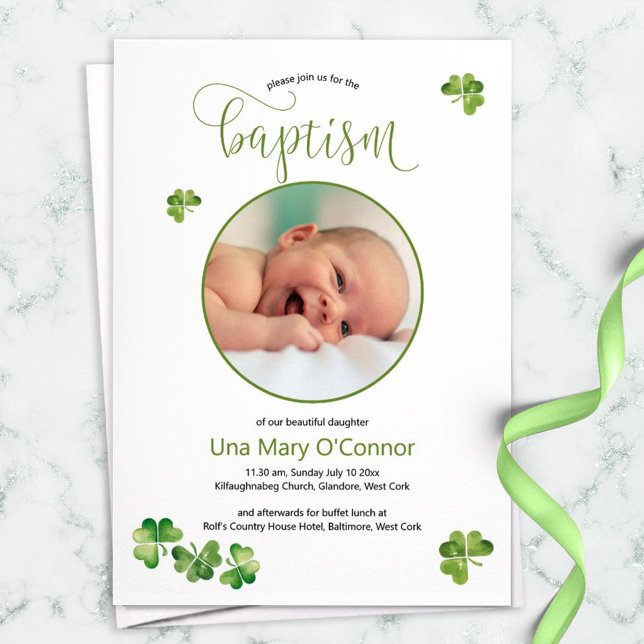 Tarjeta De Agradecimiento Baptismo De Foto De Bebé Irlandés Con Shamrock Ver (Subido por el creador)