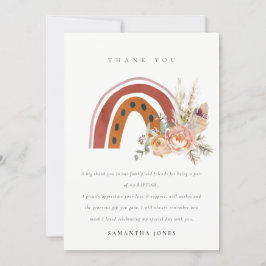 Tarjeta De Agradecimiento Baptismo de la cruz arcoiris floral de Boho Naranj