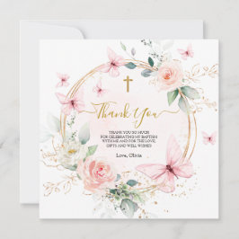 Tarjeta De Agradecimiento Baptismo de la mariposa floral rosa