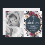 Tarjeta De Agradecimiento Baptismo floral azul de la Marina Borgoña Gracias<br><div class="desc">Adorable y elegante guión de bautizo azul marino burdeos y bautismo gracias a las tarjetas. Envíe gracias a la familia y amigos con esta moderna tarjeta plana personalizada de agradecimiento. Incluye la escritura con letras a mano "Gracias", la acuarela color rojo marsala de color rojo rosa de disposición floral sobre...</div>