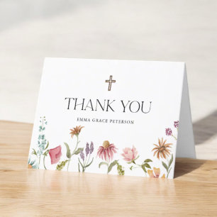 Tarjeta De Agradecimiento Baptismo floral Chica de flores silvestres gracias