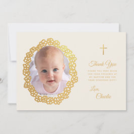 Tarjeta De Agradecimiento Baptismo Foto Floral Guión De Guata Faux Gold Ivor