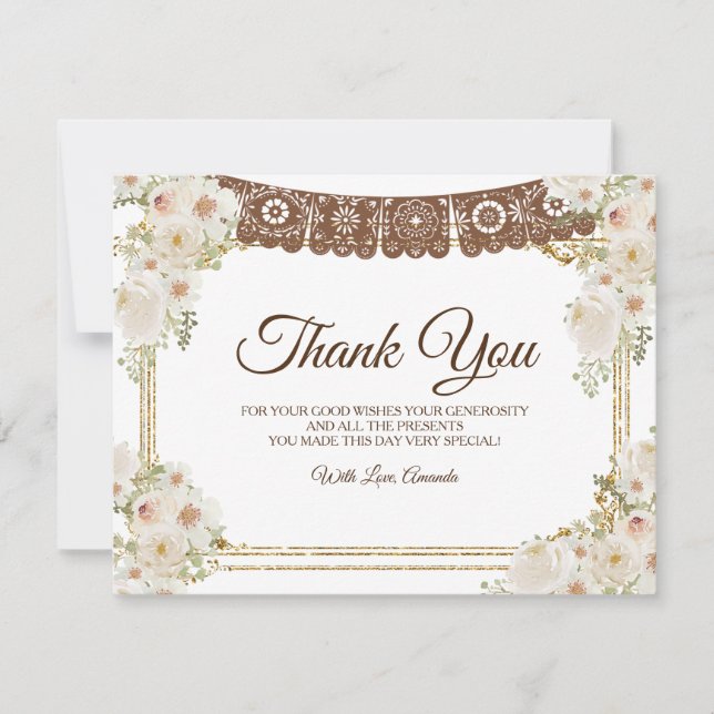 Tarjeta De Agradecimiento Baptismo mexicano de chico marrón y primer cumplea (Anverso)