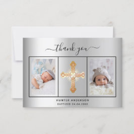 Tarjeta De Agradecimiento Baptismo niño con guión de fotos de plata