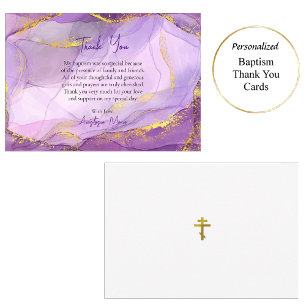 Tarjeta De Agradecimiento Baptismo ortodoxo púrpura de oro lilac