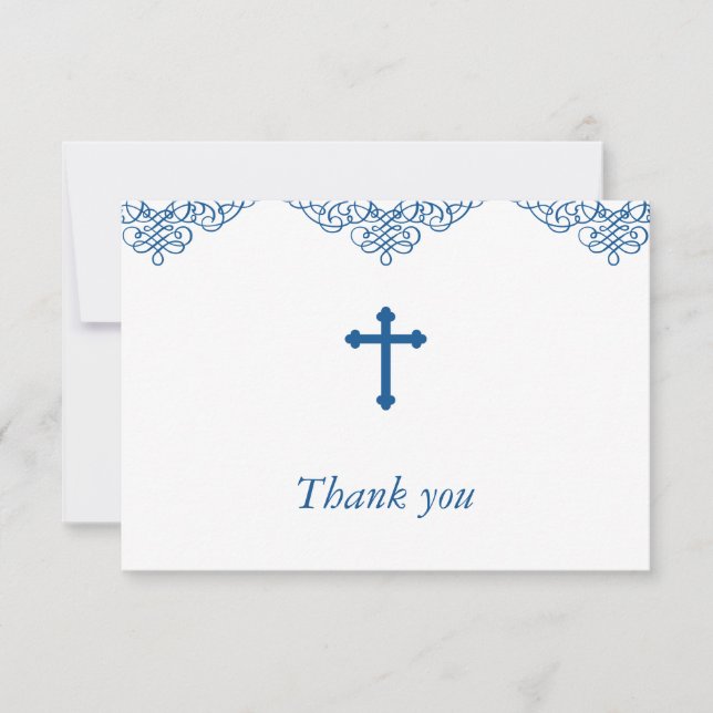 Tarjeta De Agradecimiento Baptismo y cristianismo azul gracias (Anverso)