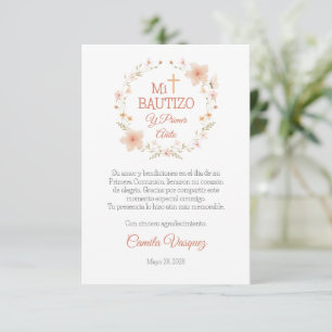 Tarjeta De Agradecimiento Baptismo y flores rosas color de agua de primer cu