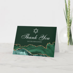 Tarjeta De Agradecimiento Bar judío de moda Mitzvah Green Gold Star of David