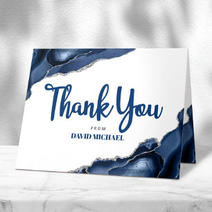 Tarjeta De Agradecimiento Bar Mitzvah Azul Marino Ágata Escritura Simple Min