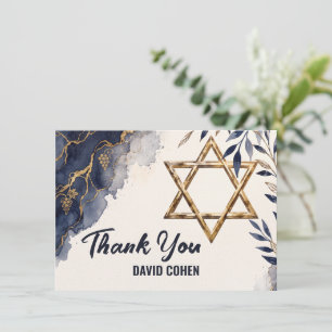 Tarjeta De Agradecimiento Bar Mitzvah de Bat Agua Fuerte Azul Judío
