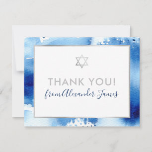 Tarjeta De Agradecimiento BAR MITZVAH gracias estrella de plata color azul