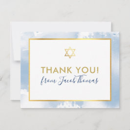 Tarjeta De Agradecimiento BAR MITZVAH gracias estrella dorada color azul