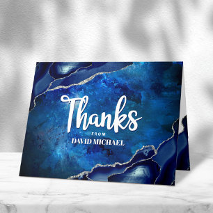 Tarjeta De Agradecimiento Bar Mitzvah Moderno Agata Azul Script de Acuarela 
