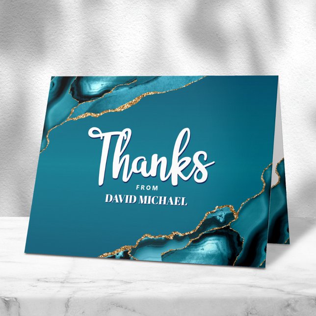 Tarjeta De Agradecimiento Bar Mitzvah Moderno Turquesa Ombre Ágata Script (Subido por el creador)