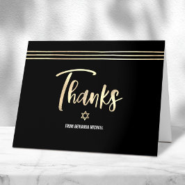 Tarjeta De Agradecimiento Bar Mitzvah Negro Oro Hoja Script Tallit Moderno