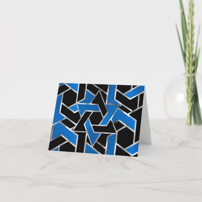 Tarjeta De Agradecimiento Bar Mitzvah Silver Estrella negra azul de David (Anverso)