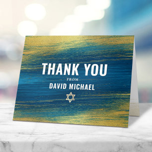 Tarjeta De Agradecimiento Bar Mitzvah Tipografía moderna Relieve metalizado