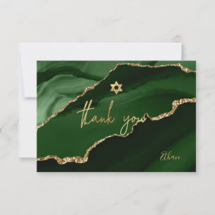 Tarjeta De Agradecimiento Bar Mitzvah Watercolor Green Agate Gracias  