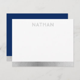 Tarjeta De Agradecimiento Bar moderno Navy Blue Silver Mitzvah
