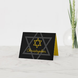 Tarjeta De Agradecimiento Bar negro y oro Mitzvah Gracias