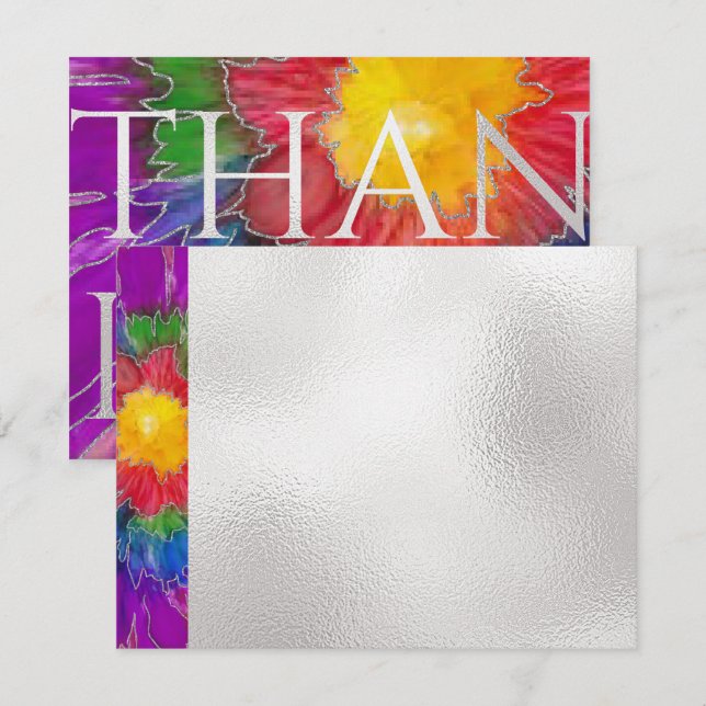 Tarjeta De Agradecimiento Bar o Bat Mitzvah Gracias a las elegantes flores d (Anverso / Reverso)