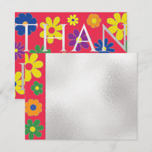 Tarjeta De Agradecimiento Bar o Bat Mitzvah Gracias Flores Coloridas