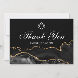 Tarjeta De Agradecimiento Bar personalizado Mitzvah Black Gold Star of David