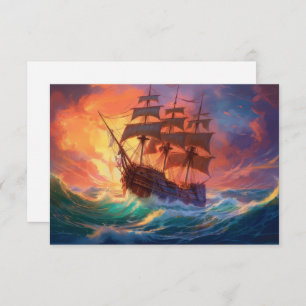 Tarjeta De Agradecimiento Barco De Navegación En El Mar De Tormenta