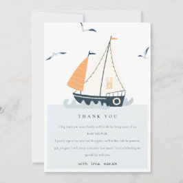 Tarjeta De Agradecimiento Barco de vela azul lindo Pastel Baby Shower