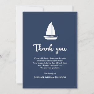 Tarjeta De Agradecimiento Barco de vela Funeral Azul Náutico Blanco