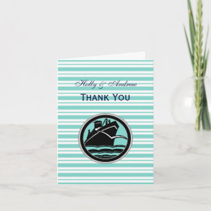 Tarjeta De Agradecimiento Barco Náutico Lt Azul Blanco Raya V Gracias