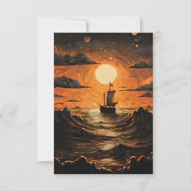 Tarjeta De Agradecimiento Barco navegando por la noche (Anverso)