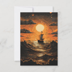 Tarjeta De Agradecimiento Barco navegando por la noche