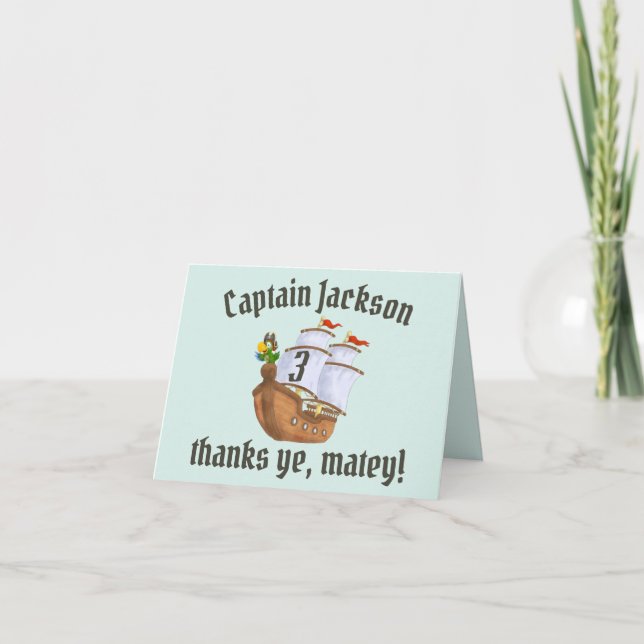 Tarjeta De Agradecimiento Barco Pirata Cumpleaños Infantil  (Anverso)