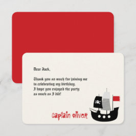 Tarjeta De Agradecimiento Barco Pirata de Dibujos Animados y Esqueletos Cump