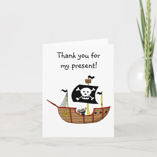 Tarjeta De Agradecimiento Barco pirata, gracias por mi regalo (Anverso)