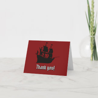 Tarjeta De Agradecimiento Barco pirata rojo y negro Silueta en blanco