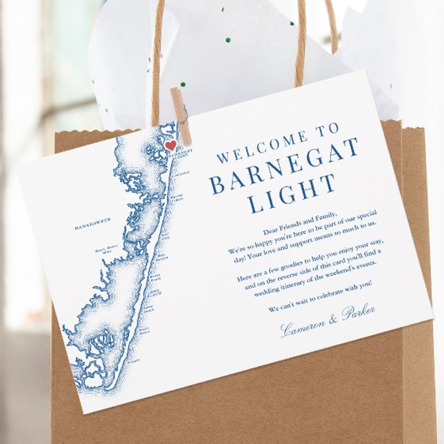 Tarjeta De Agradecimiento Barnegat Light NJ Navy Wedding Welcome Itinerary (Barnegat Light NJ Map Wedding Welcome Letter Schedule Itinerary in Elegant Navy Blue by Coastal Map )
