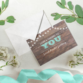 Tarjeta De Agradecimiento Barnwood Lights Verde azulada Bat Mitzvah Gracias 